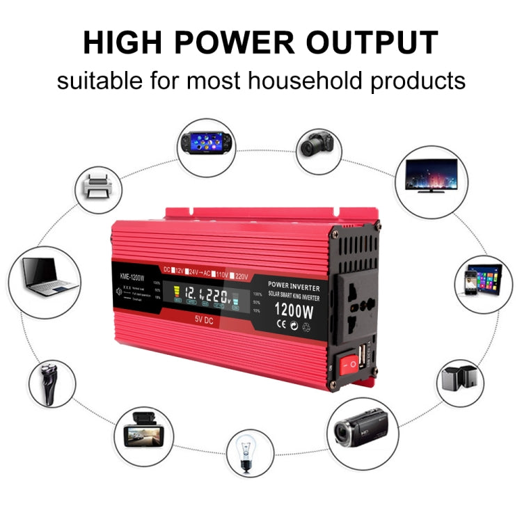 Carmaer Universal 24V to 220V 1200W Car LCD Display Inverter Household Power Converter, Universal 24V to 220V 1200W