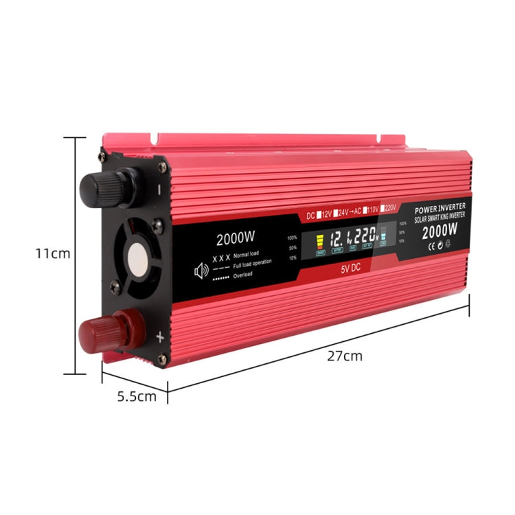Carmaer US Plug 12V to 110V 2000W Car LCD Display Inverter Household Power Converter, US Plug 12V to 110V 2000W