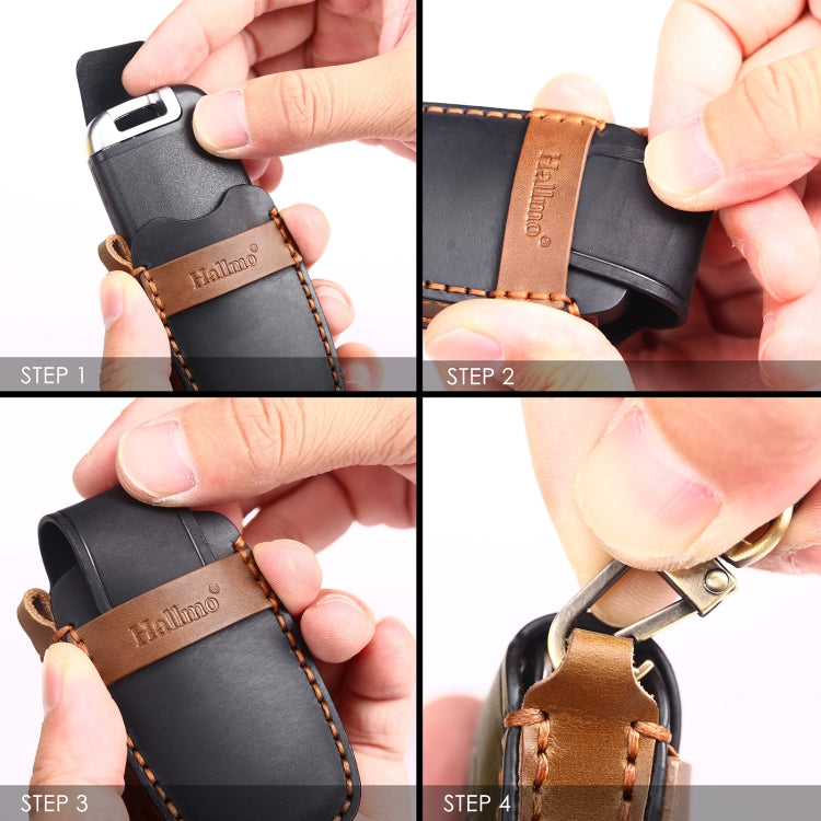 Hallmo Car Cowhide Leather Key Protective Cover Key Case for Hyundai 6-button, For Hyundai 6-button