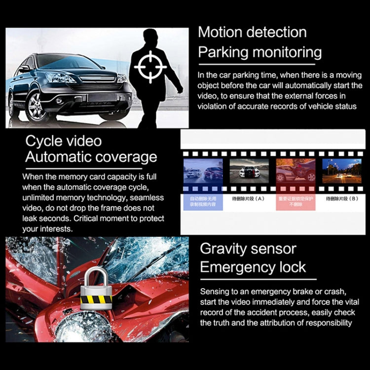 F22 3.16 inch 1080P HD Night Vision Driving Recorder, Standard Version with In-car View Camera, F22 Standard Version with In-car View Camera