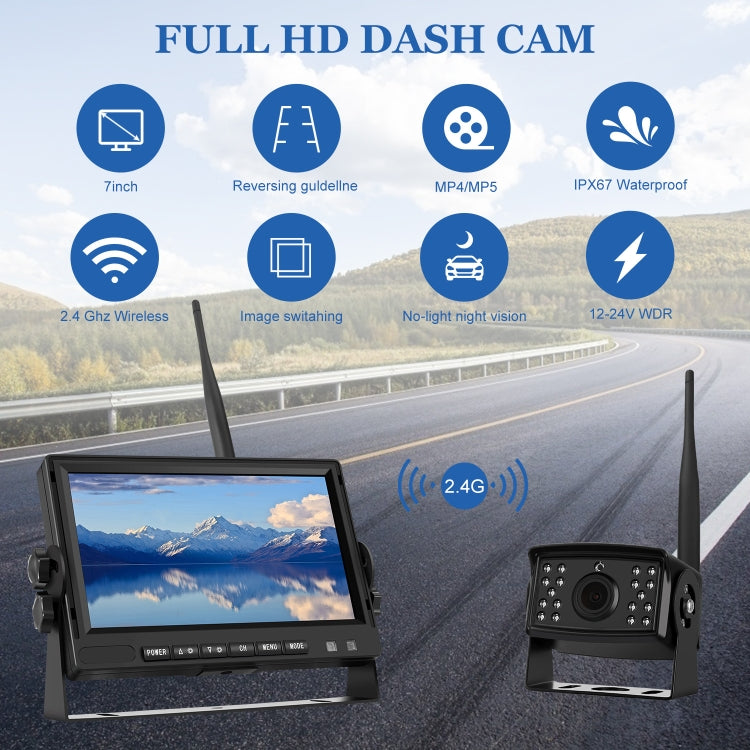 PZ710-W 7 inch Car Digital Wireless Rear-view Split-screen Monitor Single Record, PZ710-W Single Record