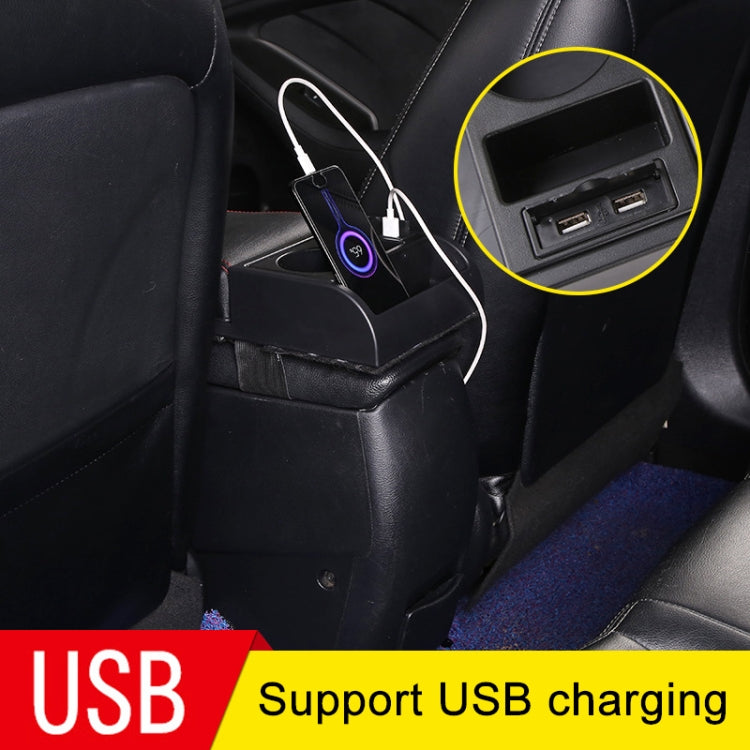 Car Multi-functional Dual USB Armrest Box Booster Pad, Carbon Fiber Leather Curved Type, Carbon Fiber Curved Type (Black), Carbon Fiber Curved Type (Black Red)), Carbon Fiber Curved Type (Black White)