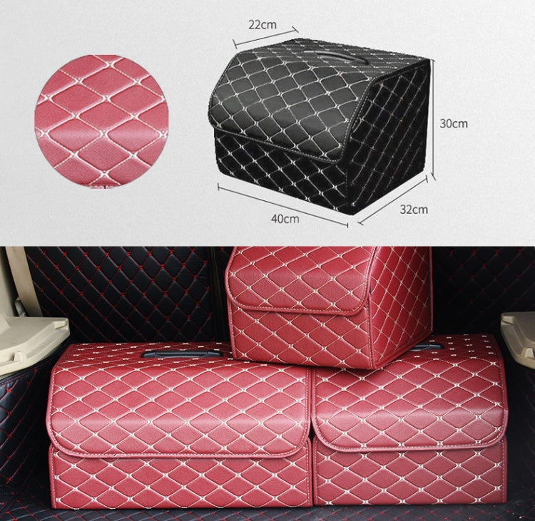 Car Trunk Foldable Storage Box, Rhombic Grid Middle Size: 40 x 32 x 30cm, Rhombic 40 x 32 x 30cm (Wine Red), Rhombic 40 x 32 x 30cm (Beige), Rhombic 40 x 32 x 30cm (Coffee), Rhombic 40 x 32 x 30cm (Black Red), Rhombic 40 x 32 x 30cm (Black)