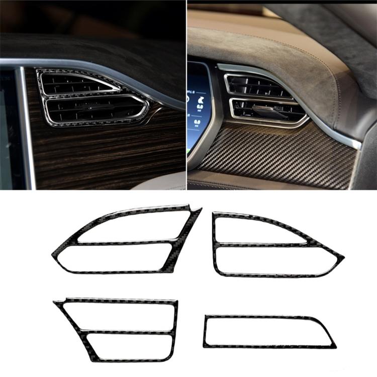 4 PCS Carbon Fiber Car Central Control Instrument Outlet Decorative Sticker for Tesla Model X, Suitable for Left Driving, Central Control Instrument Outlet