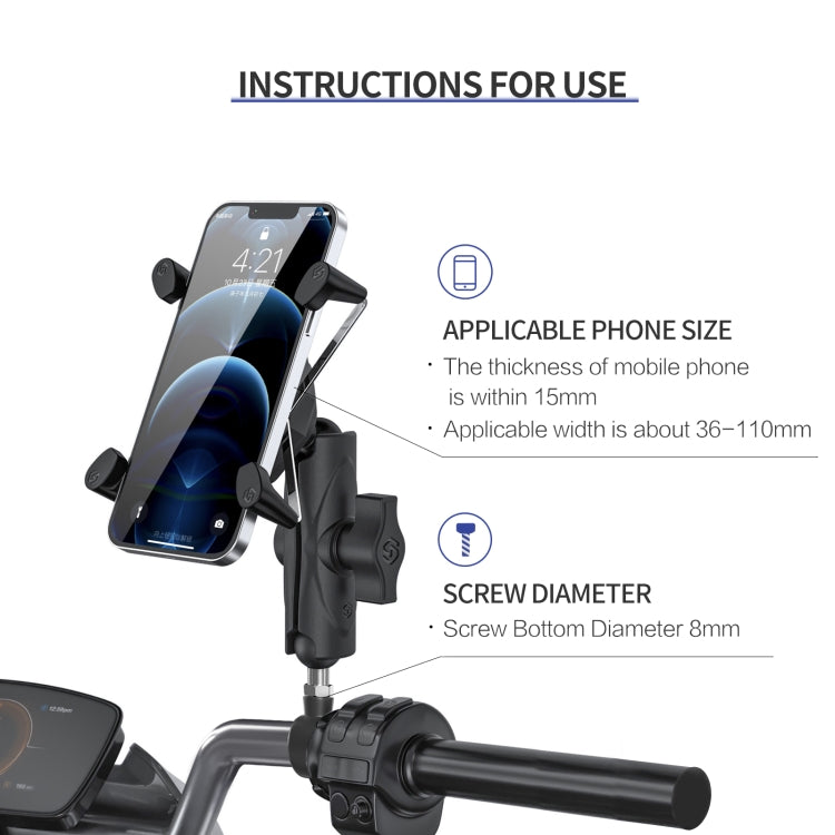 ZH-1558C1 Motorcycle M8 Ball Joint X-shape Aluminum Alloy Phone Holder, ZH-1558C1