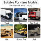 8 Bar Solar Wireless Tire Pressure Monitoring System TPMS 6 External Sensors for 6-wheel Truck Bus, 8Bar