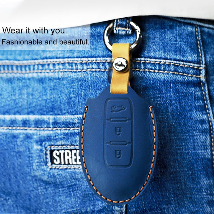For Nissan Car Cowhide Leather Key Protective Cover Key Case, Three Keys Horizontal Line Version, For Nissan, Three Keys Horizontal Line Version