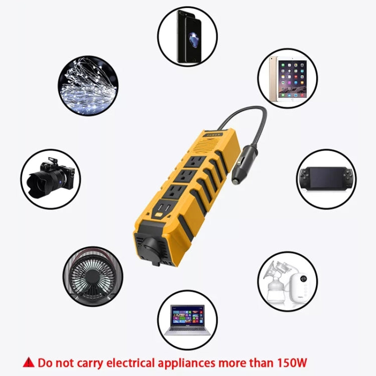 12V to 110V 150W Car Correction Sine Wave Inverter, US Plug, 150W