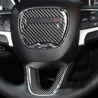 2 PCS / Set Carbon Fiber Car Steering Wheel Logo + Chin Decorative Sticker for Dodge Challenger 2015 to Now, Left Driving, Steering Wheel Logo + Chin