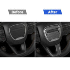 2 PCS / Set Carbon Fiber Car Steering Wheel Logo + Chin Decorative Sticker for Dodge Challenger 2015 to Now, Left Driving, Steering Wheel Logo + Chin