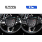 3 PCS / Set Carbon Fiber Car Steering Wheel Button Frame Decorative Sticker for Dodge Challenger 2015 and Above, Left Driving, Steering Wheel Button Frame