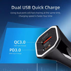 PD + QC3.0 Car 2 in 1 Square Fast Charger Car Cigarette Lighter, Car Square Charger