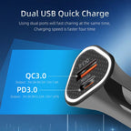 PD + QC3.0 Car 2 in 1 Triangle Fast Charger Car Cigarette Lighter, Car Triangle Charger