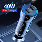 40W Dual PD Car 2 in 1 Fast Charger Car Cigarette Lighter, 40W Black, 40W White
