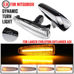 2pcs For Mitsubishi Lancer 2008-2018 Car Dynamic LED Fender Side Light, For Mitsubishi Lancer 2008-2018 (Transparent), For Mitsubishi Lancer 2008-2018 (Transparent Black)