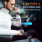 K4 Car 3 in 1 PD + USB Dual Port Fast Charger with Spring Data Cable, K4