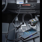 K4 Car 3 in 1 PD + USB Dual Port Fast Charger with Spring Data Cable, K4