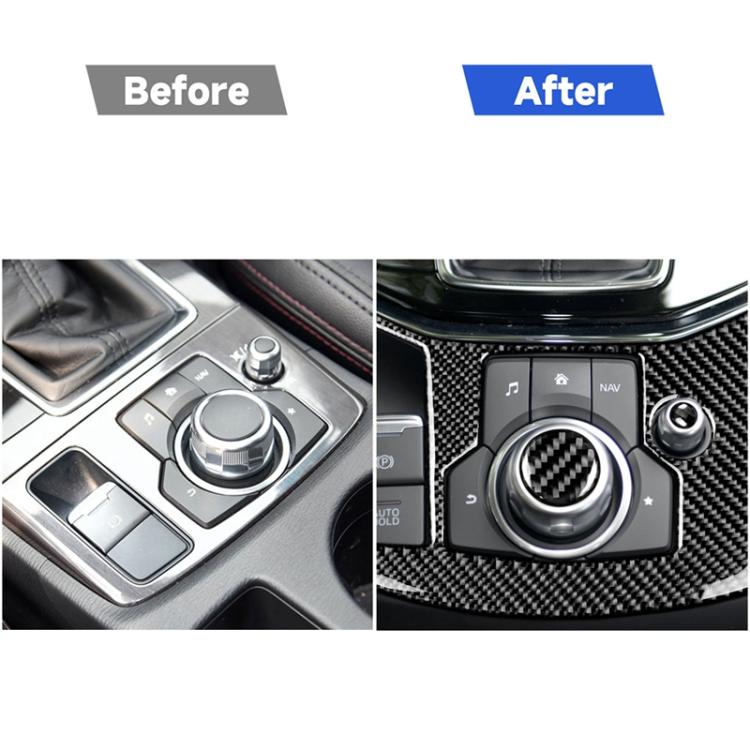 One Set Car Carbon Fiber Central Control Multimedia Knob Decorative Sticker for Mazda 3 / 6 / CX-9 / CX-5, Left and Right Drive Universal, Central Control Multimedia Knob