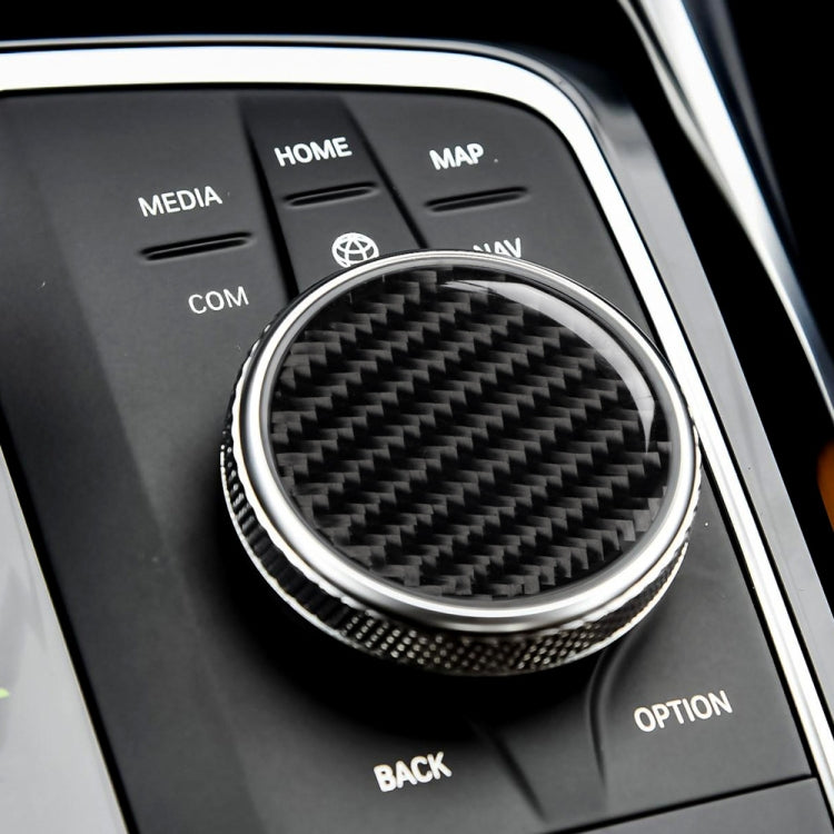 Car Carbon Fiber Multimedia Knob Decorative Sticker for BMW 3 Series G20/G28/325Li/330d/335 2019-2020, Left and Right Drive Universal, Multimedia Knob