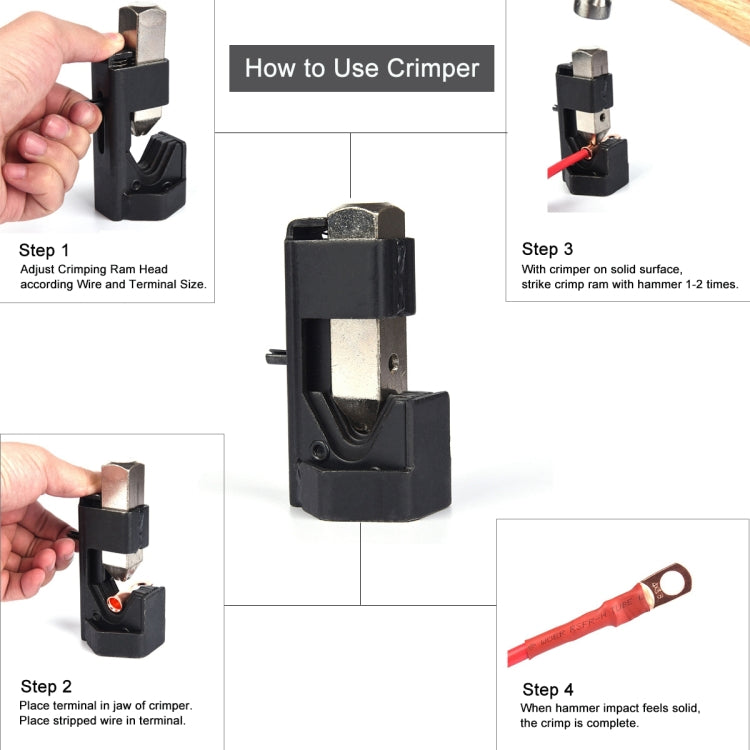 Car Battery Cable Hammer Crimper Hammer Lug Crimper Tool Pliers with T2 Copper 8 x 5/16 Heavy-duty Cold-pressed Wire Terminals, 8 x 5/16