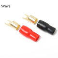 5 Pairs Car Audio Power Ground Wire Fork Terminals Brass 4 Gauge 5/16 inch Connectors Red and Black Boots, 4 Gauge 5/16 inch
