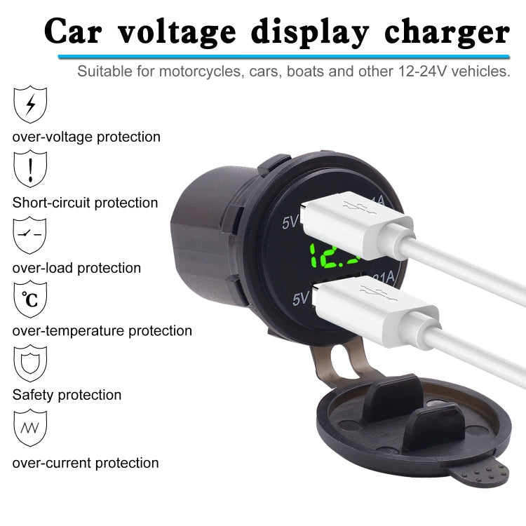 Universal Car Dual Port USB Charger Power Outlet Adapter 3.1A 5V IP66 with LED Digital Voltmeter + 60cm Cable, 3.1A Voltmeter + 60cm Cable(Green Light), 3.1A Voltmeter + 60cm Cable(Red Light), 3.1A Voltmeter + 60cm Cable(Blue Light)