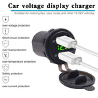 Universal Car Dual Port USB Charger Power Outlet Adapter 3.1A 5V IP66 with LED Digital Voltmeter + 60cm Cable, 3.1A Voltmeter + 60cm Cable(Green Light), 3.1A Voltmeter + 60cm Cable(Red Light), 3.1A Voltmeter + 60cm Cable(Blue Light)