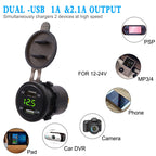 Universal Car Dual Port USB Charger Power Outlet Adapter 3.1A 5V IP66 with LED Digital Voltmeter + 60cm Cable, 3.1A Voltmeter + 60cm Cable(Green Light), 3.1A Voltmeter + 60cm Cable(Red Light), 3.1A Voltmeter + 60cm Cable(Blue Light)