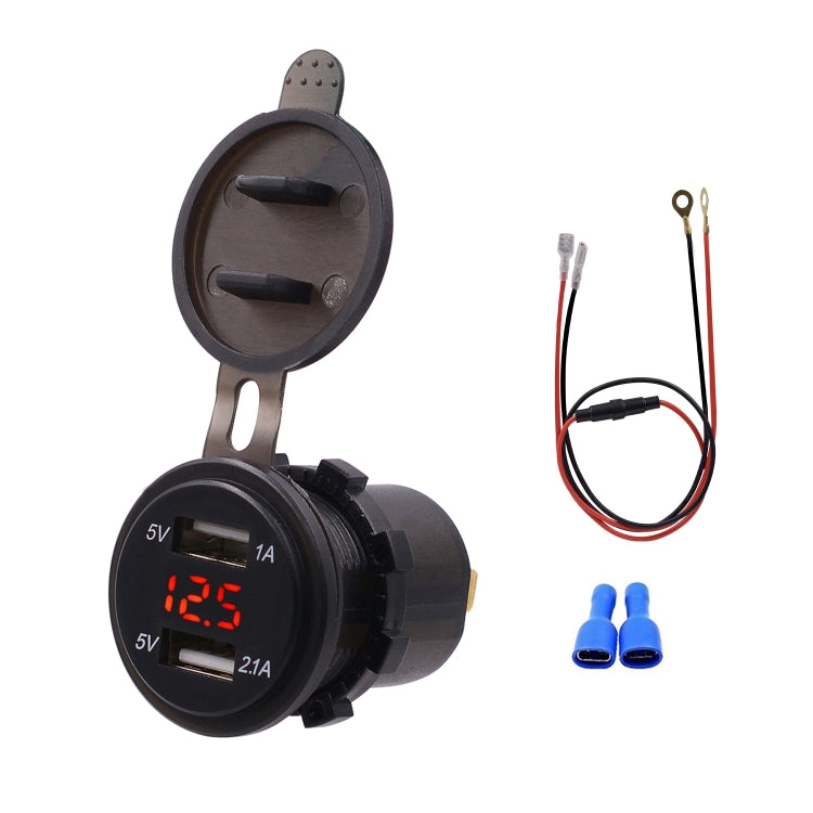 Universal Car Dual Port USB Charger Power Outlet Adapter 3.1A 5V IP66 with LED Digital Voltmeter + 60cm Cable, 3.1A Voltmeter + 60cm Cable(Red Light), 3.1A Voltmeter + 60cm Cable(Blue Light), 3.1A Voltmeter + 60cm Cable(Green Light)