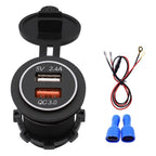 Universal Car QC3.0 Dual Port USB Charger Power Outlet Adapter 5V 2.4A IP66 with 60cm Cable, 2.4A + 60cm Cable (Orange Light), 2.4A + 60cm Cable (Red Light), 2.4A + 60cm Cable (White Light)