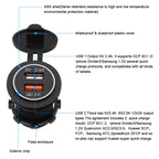 Universal Car QC3.0 Dual Port USB Charger Power Outlet Adapter 5V 2.4A IP66 with 60cm Cable, 2.4A + 60cm Cable (Orange Light), 2.4A + 60cm Cable (Red Light), 2.4A + 60cm Cable (White Light)