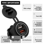 Universal Car QC3.0 Dual Port USB Charger Power Outlet Adapter 5V 2.4A IP66 with 60cm Cable, 2.4A + 60cm Cable (Orange Light), 2.4A + 60cm Cable (Red Light), 2.4A + 60cm Cable (White Light)