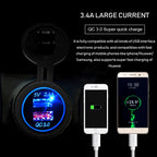 Universal Car QC3.0 Dual Port USB Charger Power Outlet Adapter 5V 2.4A IP66 with 60cm Cable, 2.4A + 60cm Cable (Orange Light), 2.4A + 60cm Cable (Red Light), 2.4A + 60cm Cable (White Light)