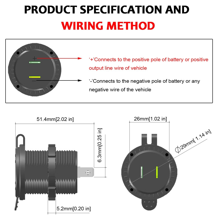 Universal Car QC3.0 Dual Port USB Charger Power Outlet Adapter 5V 2.4A IP66 with 60cm Cable, 2.4A + 60cm Cable (Orange Light), 2.4A + 60cm Cable (Red Light), 2.4A + 60cm Cable (White Light)