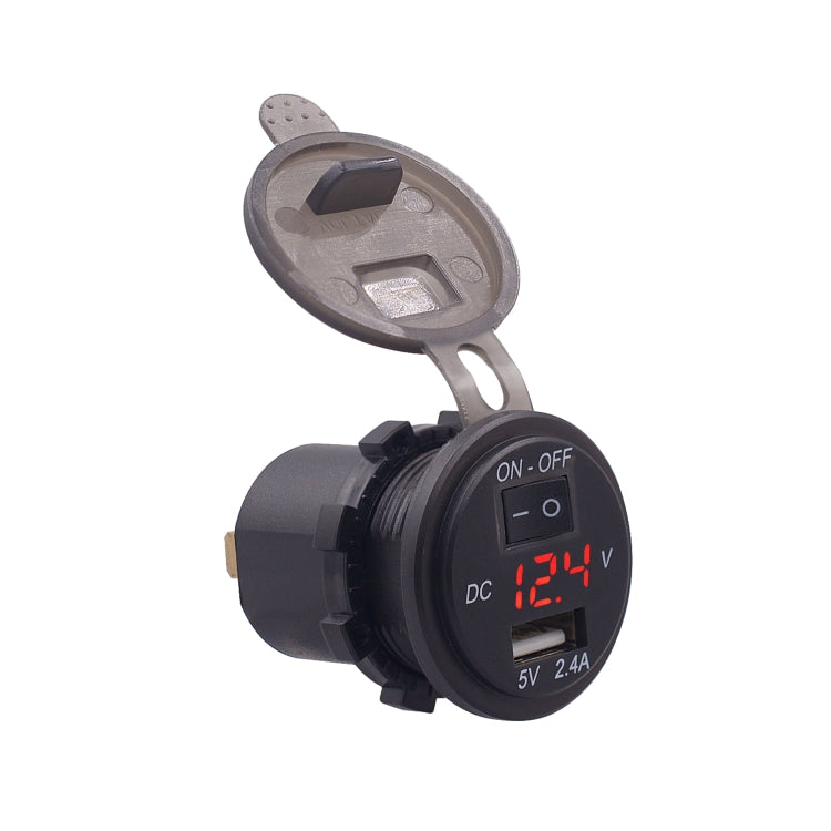 Universal Car Single Port USB Charger Power Outlet Adapter 2.4A 5V IP66 with LED Digital Voltmeter + Switch + 60cm Cable, 2.4A + Switch + 60cm Cable (Red Light), 2.4A + Switch + 60cm Cable(Blue Light), 2.4A + Switch + 60cm Cable (Green Light)