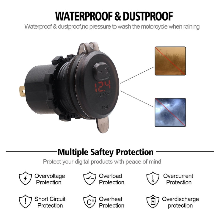 Universal Car Single Port USB Charger Power Outlet Adapter 2.4A 5V IP66 with LED Digital Voltmeter + Switch + 60cm Cable, 2.4A + Switch + 60cm Cable (Red Light), 2.4A + Switch + 60cm Cable(Blue Light), 2.4A + Switch + 60cm Cable (Green Light)