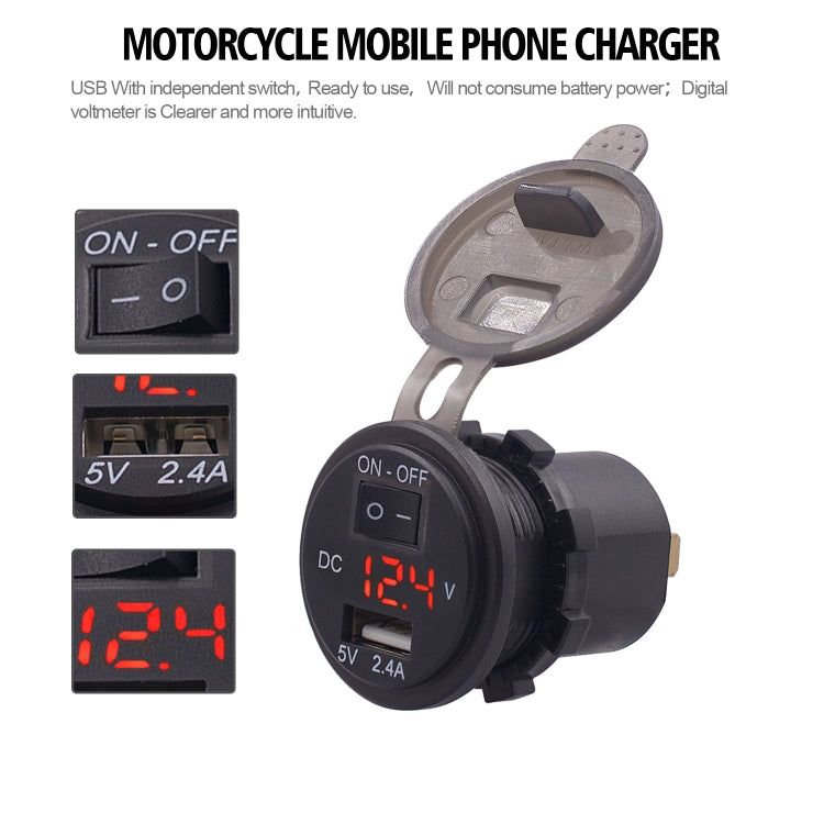 Universal Car Single Port USB Charger Power Outlet Adapter 2.4A 5V IP66 with LED Digital Voltmeter + Switch + 60cm Cable, 2.4A + Switch + 60cm Cable (Red Light), 2.4A + Switch + 60cm Cable(Blue Light), 2.4A + Switch + 60cm Cable (Green Light)