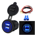 Universal Car Dual USB Charger Power Outlet Adapter 4.2A 5V IP66 with Aperture + 60cm Cable, 4.2A + 60cm Cable(Blue Light), 4.2A + 60cm Cable(Orange Light), 4.2A + 60cm Cable(Red Light)