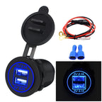 Universal Car Dual USB Charger Power Outlet Adapter 4.2A 5V IP66 with Aperture + 60cm Cable, 4.2A + 60cm Cable(Blue Light), 4.2A + 60cm Cable(Orange Light), 4.2A + 60cm Cable(Red Light)