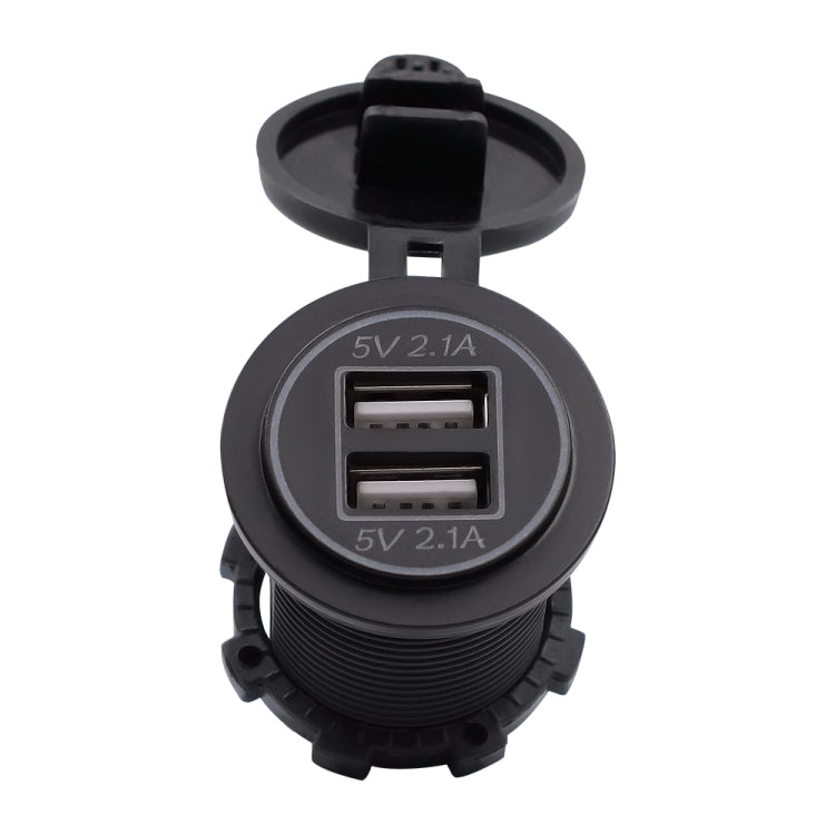 Universal Car Dual USB Charger Power Outlet Adapter 4.2A 5V IP66 with Aperture + 60cm Cable, 4.2A + 60cm Cable(Orange Light), 4.2A + 60cm Cable(Red Light), 4.2A + 60cm Cable(White Light), 4.2A + 60cm Cable(Blue Light), 4.2A + 60cm Cable(Green Light)
