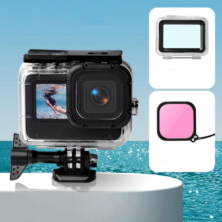 Waterproof Case + Touch Back Cover + Color Lens Filter for GoPro HERO10 Black / HERO9 Black, Case + Touch Cover + Red Filter for GoPro9, Case + Touch Cover + Pink Filter for GoPro9, Case + Touch Cover + Purple Filter for GoPro9