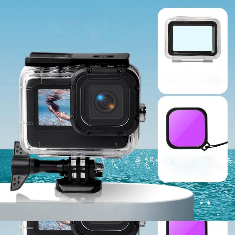 Waterproof Case + Touch Back Cover + Color Lens Filter for GoPro HERO10 Black / HERO9 Black, Case + Touch Cover + Red Filter for GoPro9, Case + Touch Cover + Pink Filter for GoPro9, Case + Touch Cover + Purple Filter for GoPro9