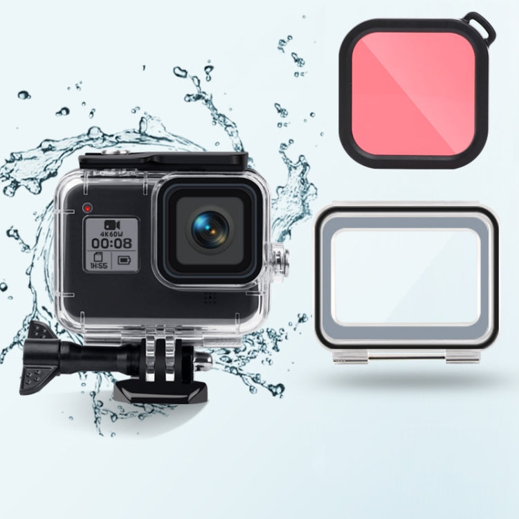 45m Waterproof Case + Touch Back Cover + Color Lens Filter for GoPro HERO8 Black, Case + Touch Cover + Red Filter for GoPro8, Case + Touch Cover + Pink Filter for GoPro8, Case + Touch Cover + Purple Filter for GoPro8