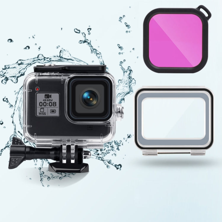 45m Waterproof Case + Touch Back Cover + Color Lens Filter for GoPro HERO8 Black, Case + Touch Cover + Red Filter for GoPro8, Case + Touch Cover + Pink Filter for GoPro8, Case + Touch Cover + Purple Filter for GoPro8