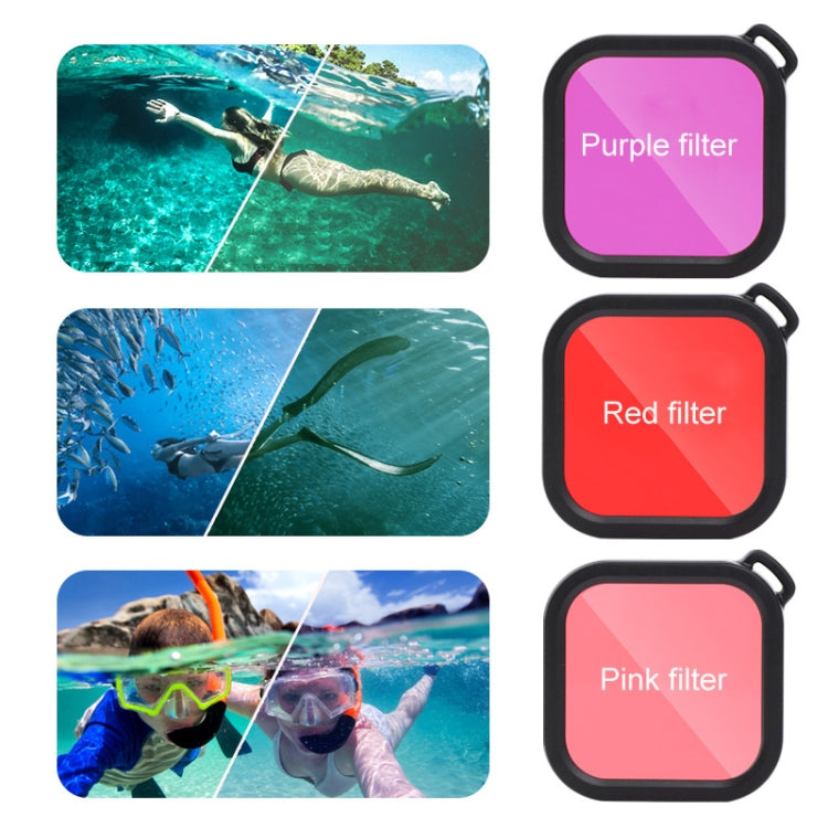 45m Waterproof Case + Touch Back Cover + Purple Red Pink Lens Filter for GoPro HERO8 Black, Case + Touch Cover + 3-color Filter for GoPro 8