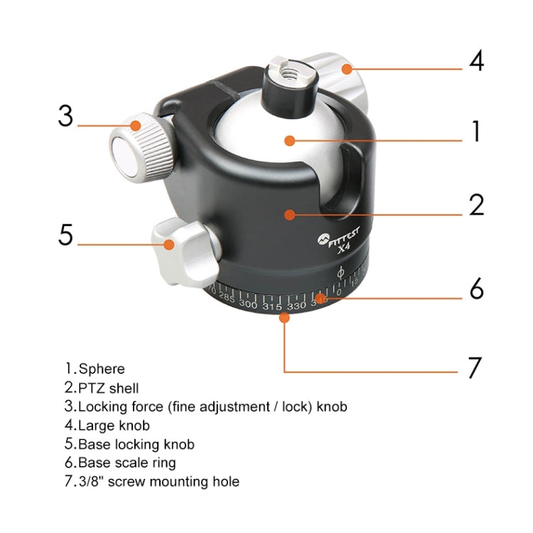 FITTEST X4 Low Center of Gravity High Locking Force Panoramic Ball Head with Quick Release Plate for DSLR & Digital Cameras, Load Max 10kg, YT040 X4