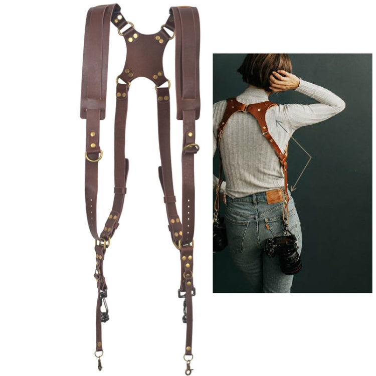 Quick Release Anti-Slip Dual Shoulder Leather Harness Camera Strap with Metal Hook for SLR / DSLR Cameras, Dual Shoulder(Brown), Dual Shoulder(Black)