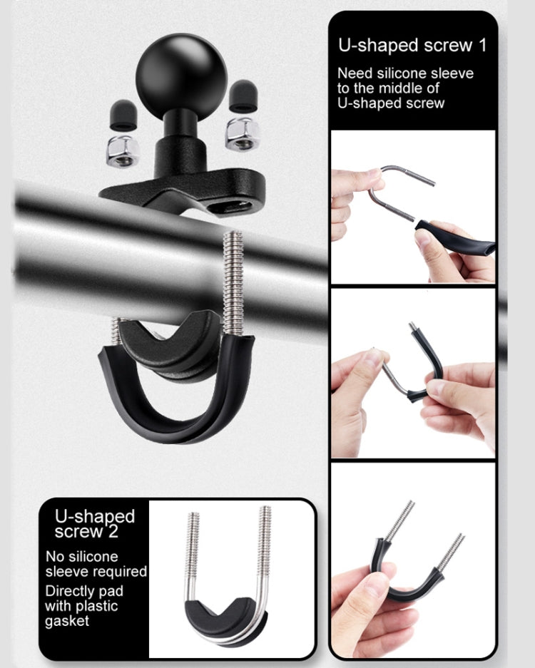 25mm Ball Head Motorcycle Rearview Mirror Fixed Mount Holder with 2 types of U-bolts for GoPro, Insta360, DJI and Other Action Cameras, 25mm Ball Head with 2 types U-bolts