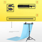 70x200cm T-Shape Photo Studio Background Support Stand Backdrop Crossbar Bracket Kit with 70x140cm Black / White PVC Backdrops, 70x200cm with Backdrops