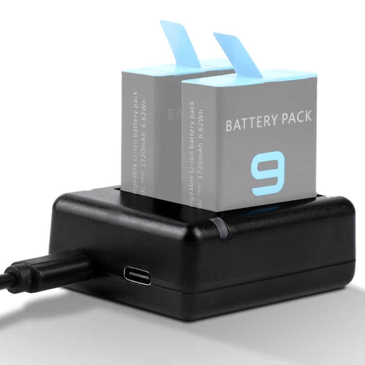 USB Dual Batteries Charger with Cable & Indicator Light for GoPro HERO9 Black / HERO10 Black / HERO11 Black / HERO12 Black, For GoPro HERO9 Black